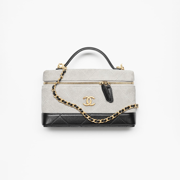 chanel two tone suede calfskin vanity case chain bag